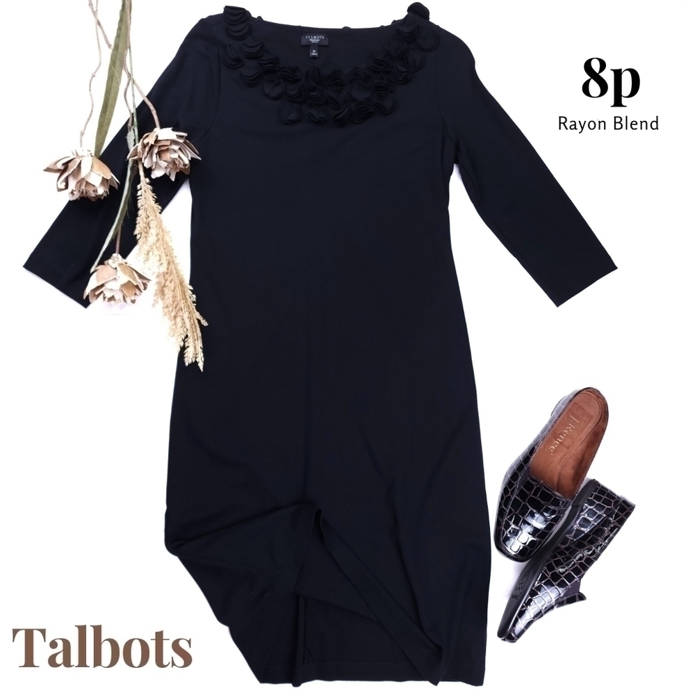 Talbots Black Rayon Blend Dress Sz 8 Petite
